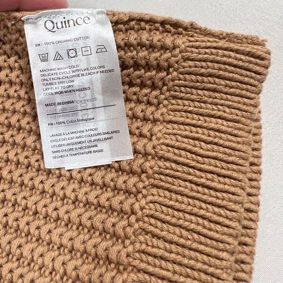Quince Cozy 100% Organic Cotton Cropped Cable Crew Sweater Camel Sz M Cabincore - Picture 6 of 9